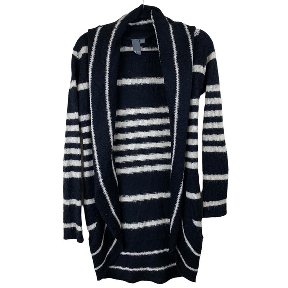 Quinn open‎ front black and white striped cardigan Sz Small - Picture 1 of 5